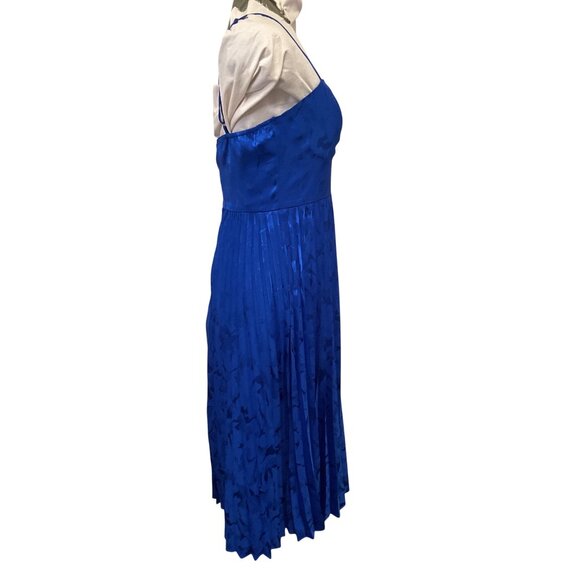 Lulus Royal Blue Pleated Jacquard Midi Dress With Adjustable Straps & Back Zip - Picture 2 of 7